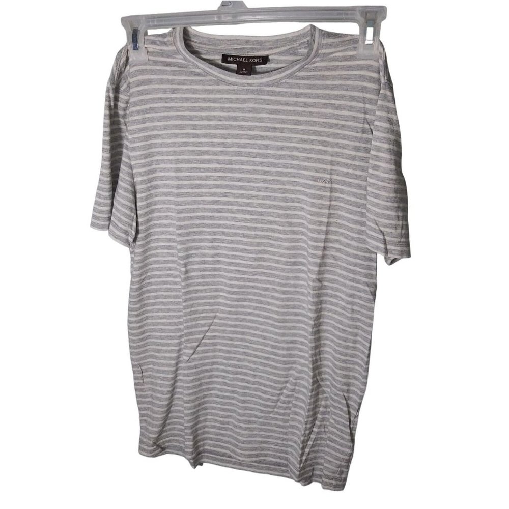 Michael Kors Short Sleeve Men's Gray Striped Shirt Size M